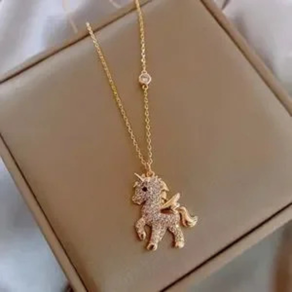 Gold Filled Cubic Zirconia Unicorn Necklace
